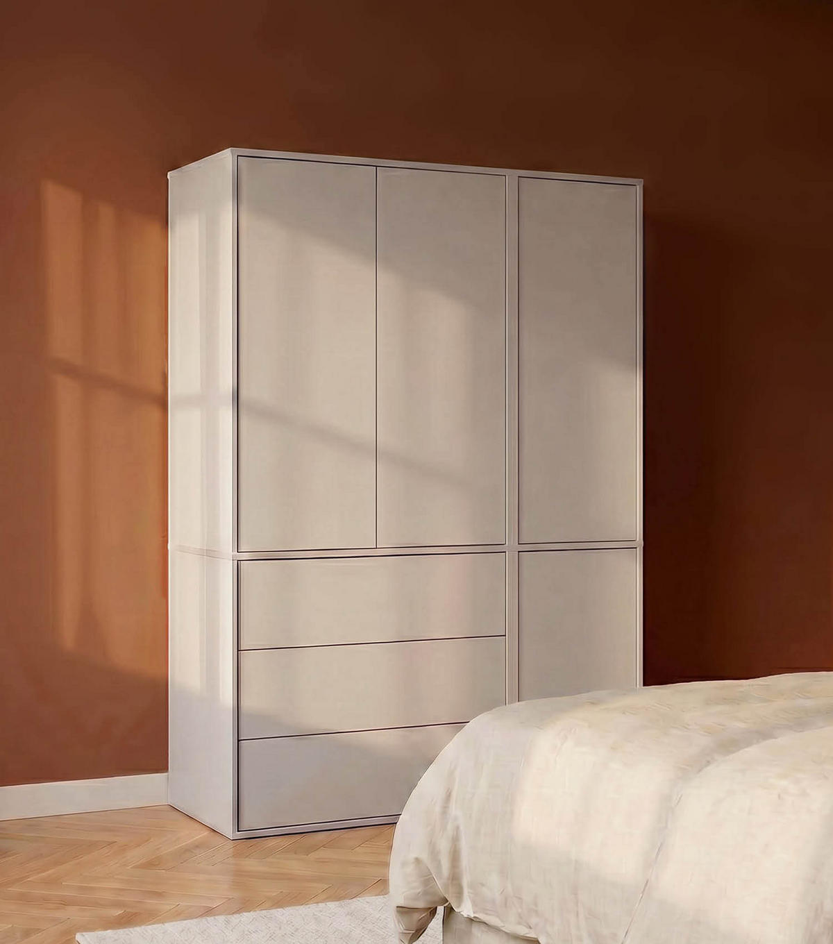 KLEIDERSCHRANK Der Robe - Beige, Holzwerkstoff (137/197/58cm) - Mokebo