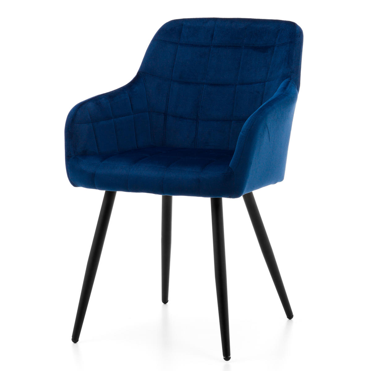 STUHL ORTE gepolstert mit Steppung - dunkelblau - Samt Velours - Schwarz/Dunkelblau, Textil/Metall (56/85/62cm) - NEW HOME