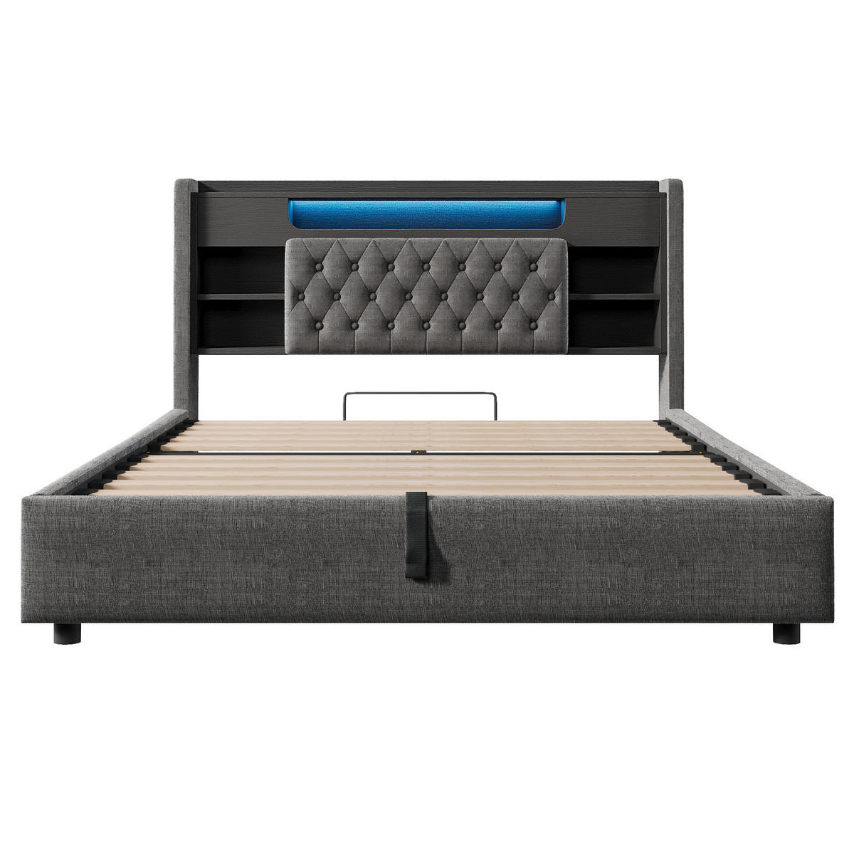 POLSTERBETT 140/190 cm Grau mit LED-Beleuchtung und Stauraum-Kopfteil - Grau, Textil (140/190cm) - Oxeza