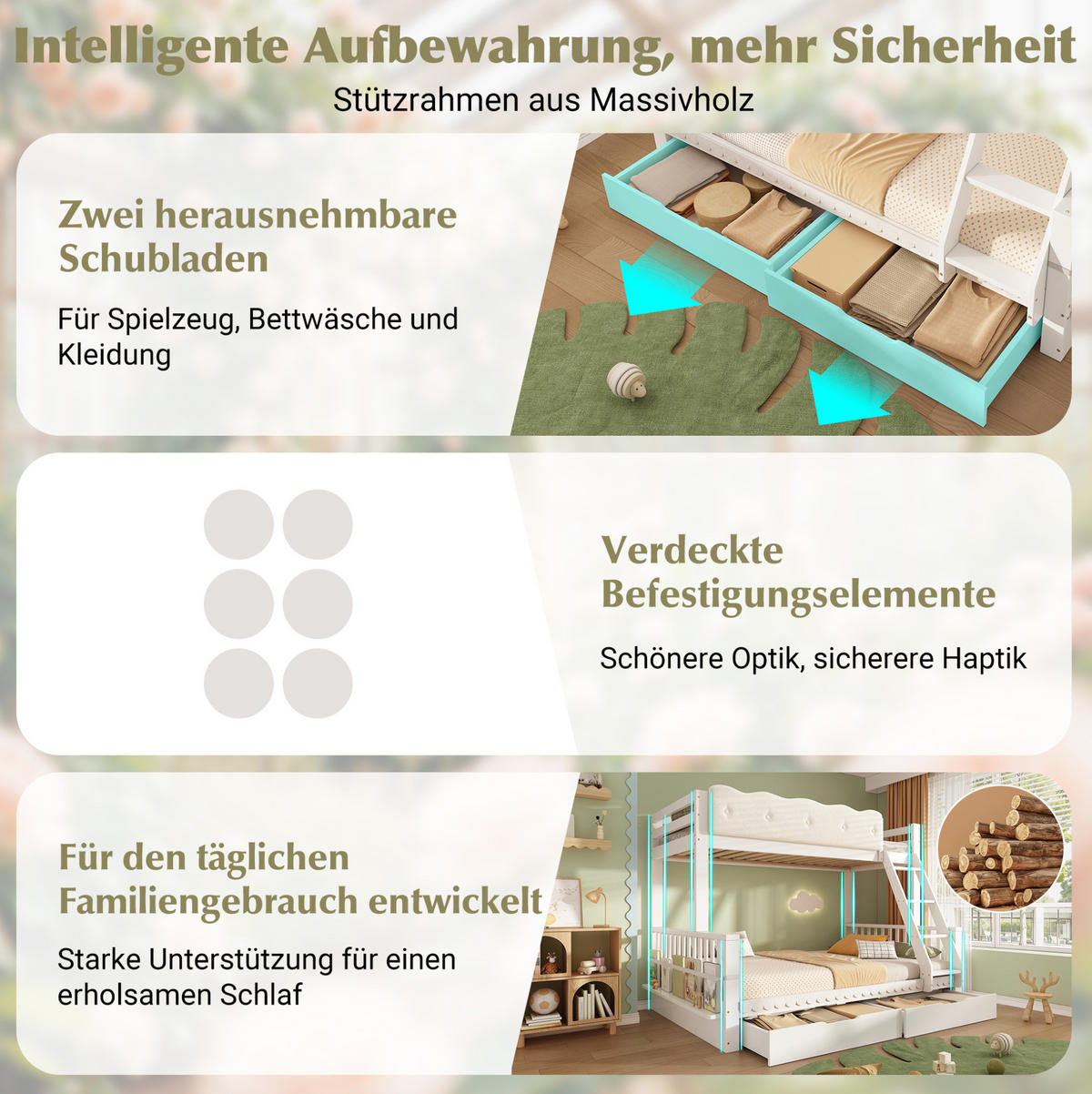 ETAGENBETT 90/200 cm und 140/200 cm Weiß mit Schubladen ohne Matratze - Weiß, Holz (140/200cm) - MIVRAY