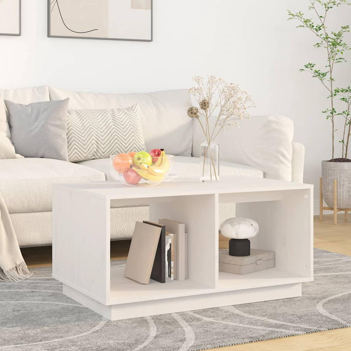 COUCHTISCH Weiß 80x50x40 cm Massivholz Kiefer - Weiß, Holz (80/50/40cm) - furnicato