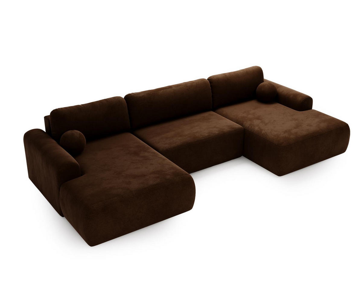 WOHNLANDSCHAFT Aurora Braun, mit Schlaffunktion in Vena Stoff - Braun, Holzwerkstoff/Textil (344/92/177cm) - Bettso