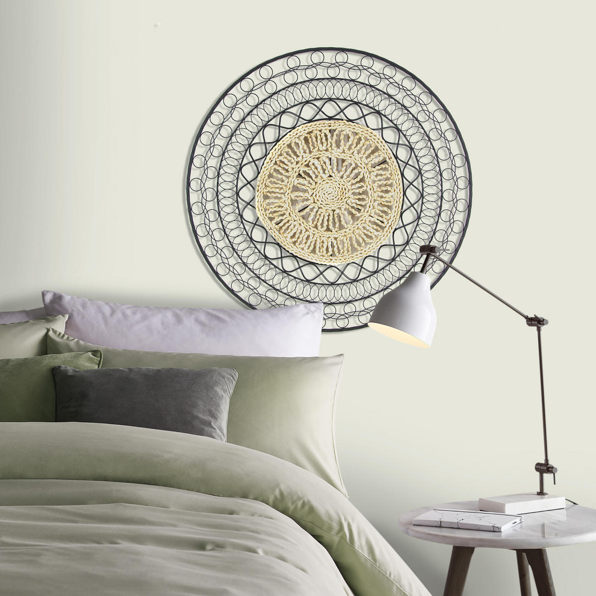 METALLKUNST - Mandala mit Rattan - Schwarz/Braun, Metall (76/76/76cm) - Art for the Home