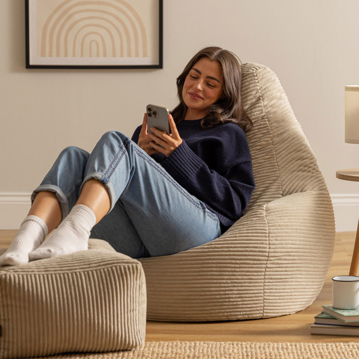 SITZSACK Dalton mit Hocker - Beige, Textil (90/73/84cm) - icon