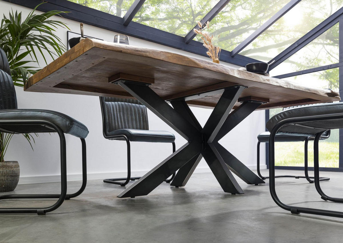 BAUMTISCH Mango 200x100x77 natur lackiert / Kreuzgestell anthrazit glänzend FREEFORM 5 - Braun, Holz (100/200/77cm) - Massivmoebel24