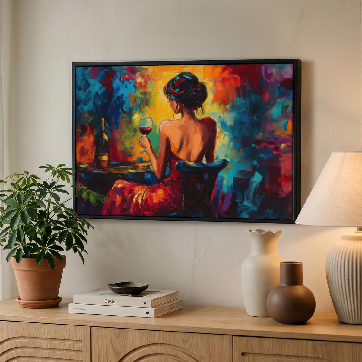 LEINWAND Bilder mit Rahmen - Wein - Frau - Stimmungsvoll - Farbenfroh - 60x40 - Bordeaux, Textil (60/40cm) - MuchoWow