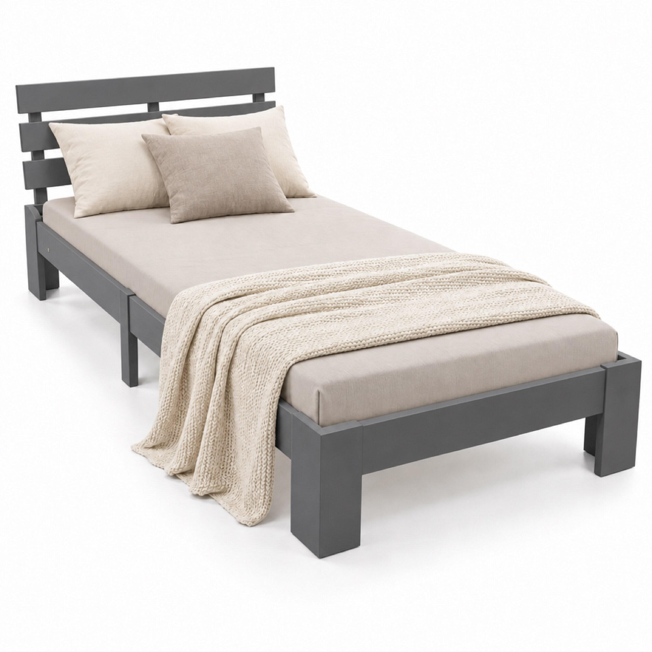 BETT Grau Massivholz Kiefer mit Lattenrost 90x200 cm - Anthrazit, Holz - Relaxdays