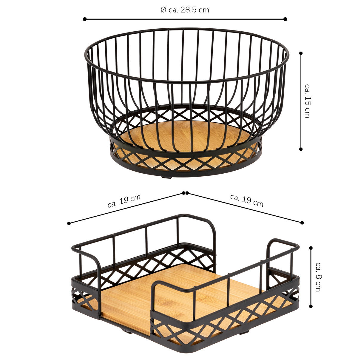 OBSTKORB mit Serviettenhalter, Bambus, Metall, schwarz - Schwarz, Metall (29/15cm) - bremermann