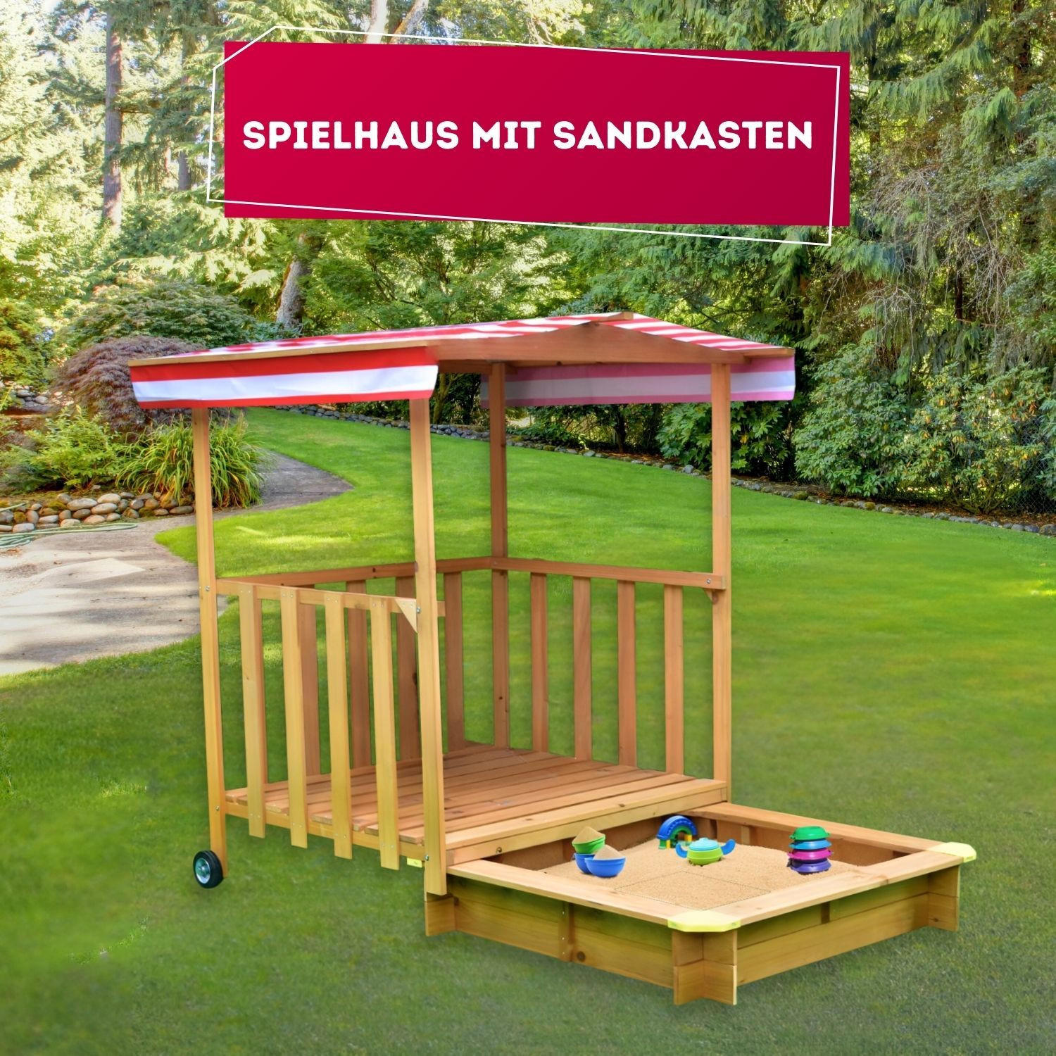 SPIELHAUS MIT SANDKASTEN Holz - Naturfarben, Holz (116/113/137cm) - Coemo