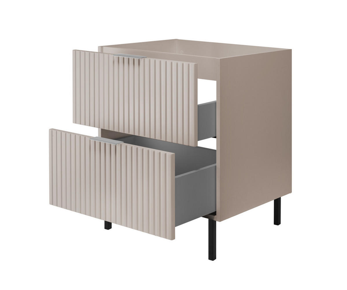 WASCHBECKUNTERSCHRANK, Kaschmir, 60 x 77 x 46 cm, silberner Griff, schwarze Beine, ohne Top - Beige/Silberfarben, Holzwerkstoff (60/77/46cm) - 3XE LIVING