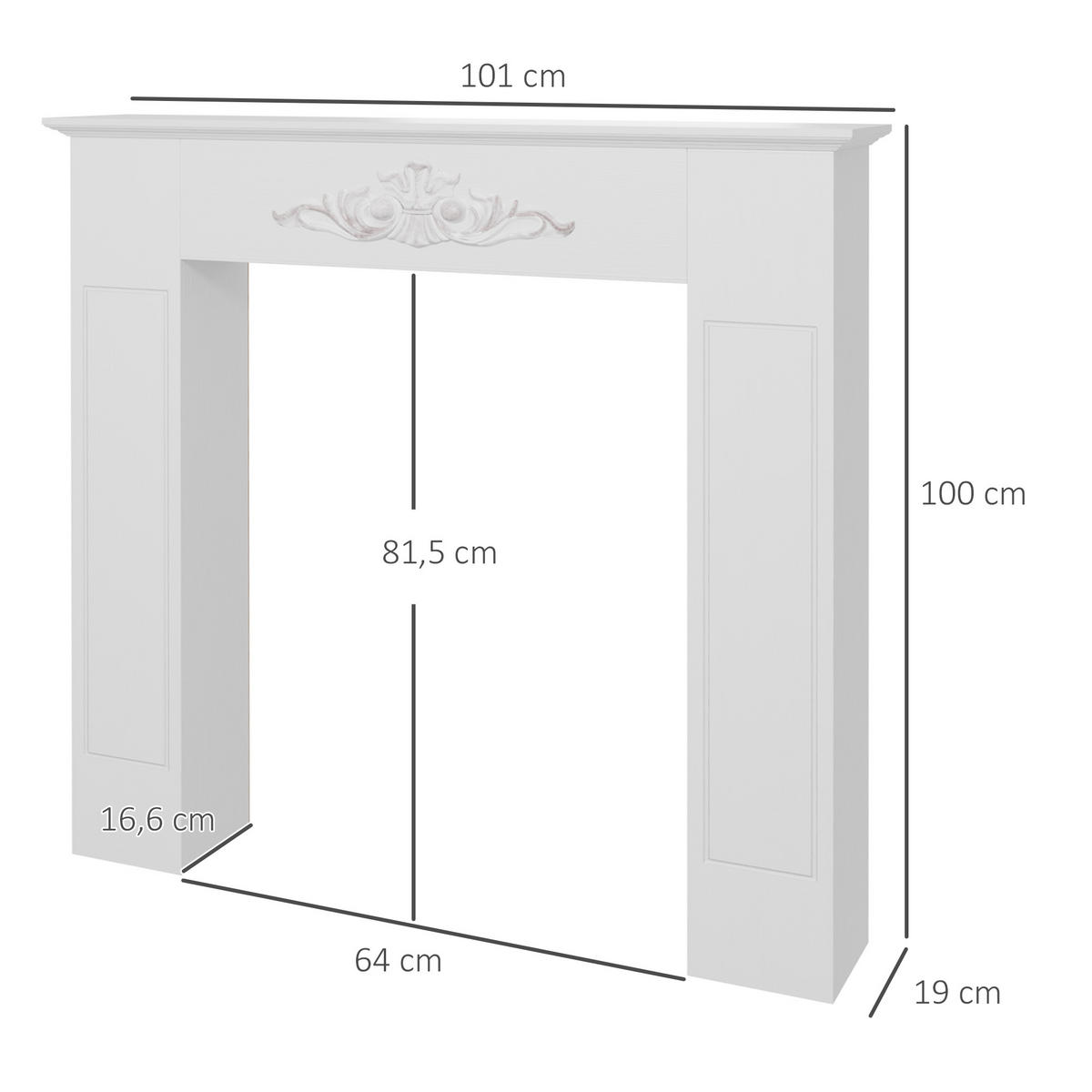 KAMINMANTEL DE-17034 Dekorativer Rahmen für Elektrokamin Weiß - Weiß, Holzwerkstoff (101/100/19cm) - ComfortXL