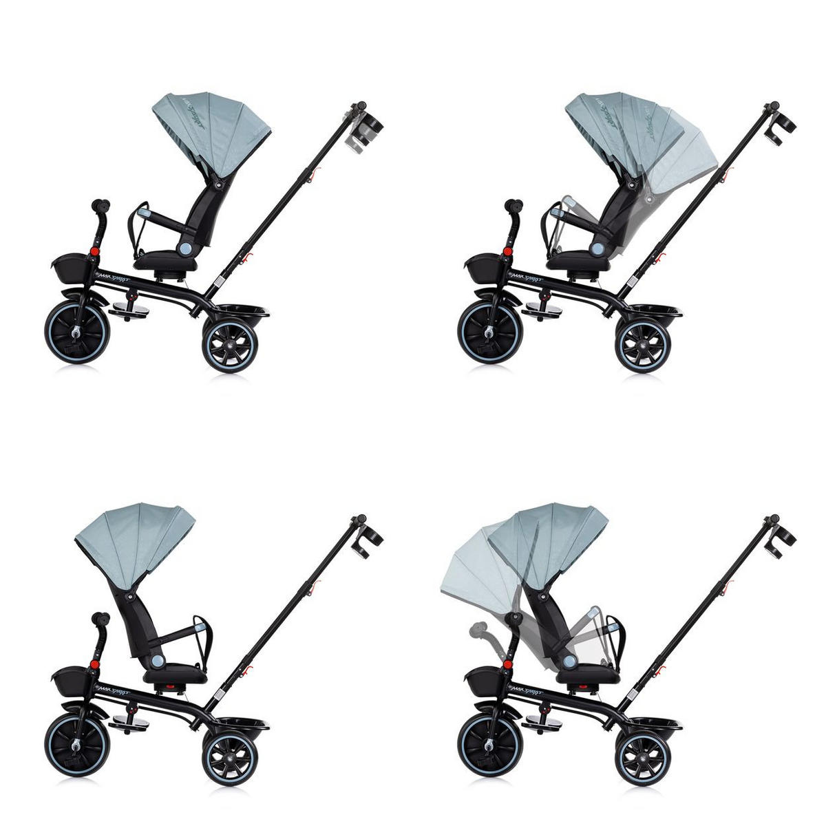 DREIRAD Max Sport 2 in 1 hellblau Dreirad, Becherhalter, Sitz umkehrbar, Korb - Blau, Metall (116/50/95cm) - Chipolino