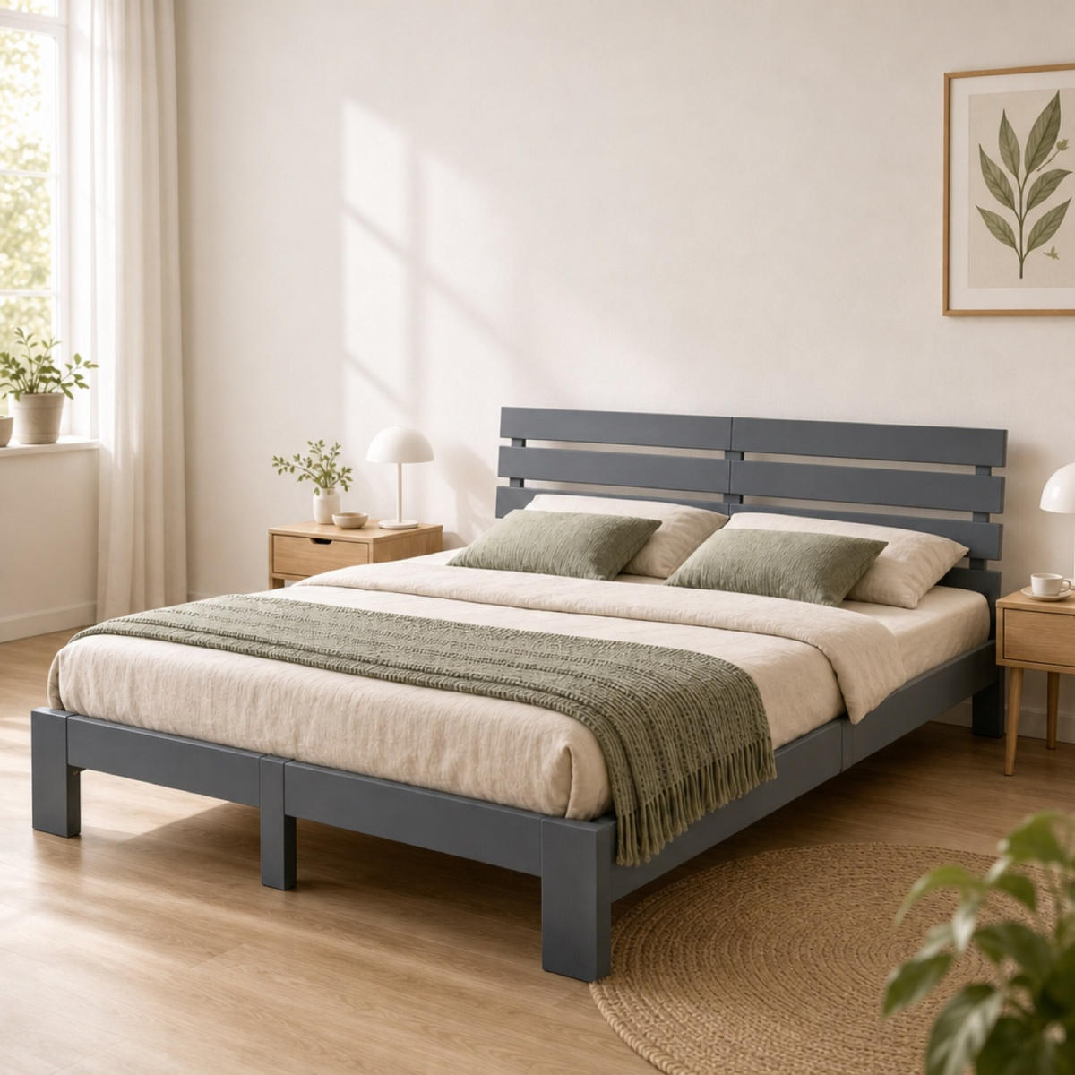 POSTEL Siva masivni les bor z letvenim dnom 140x200 cm - antracit, les - Relaxdays