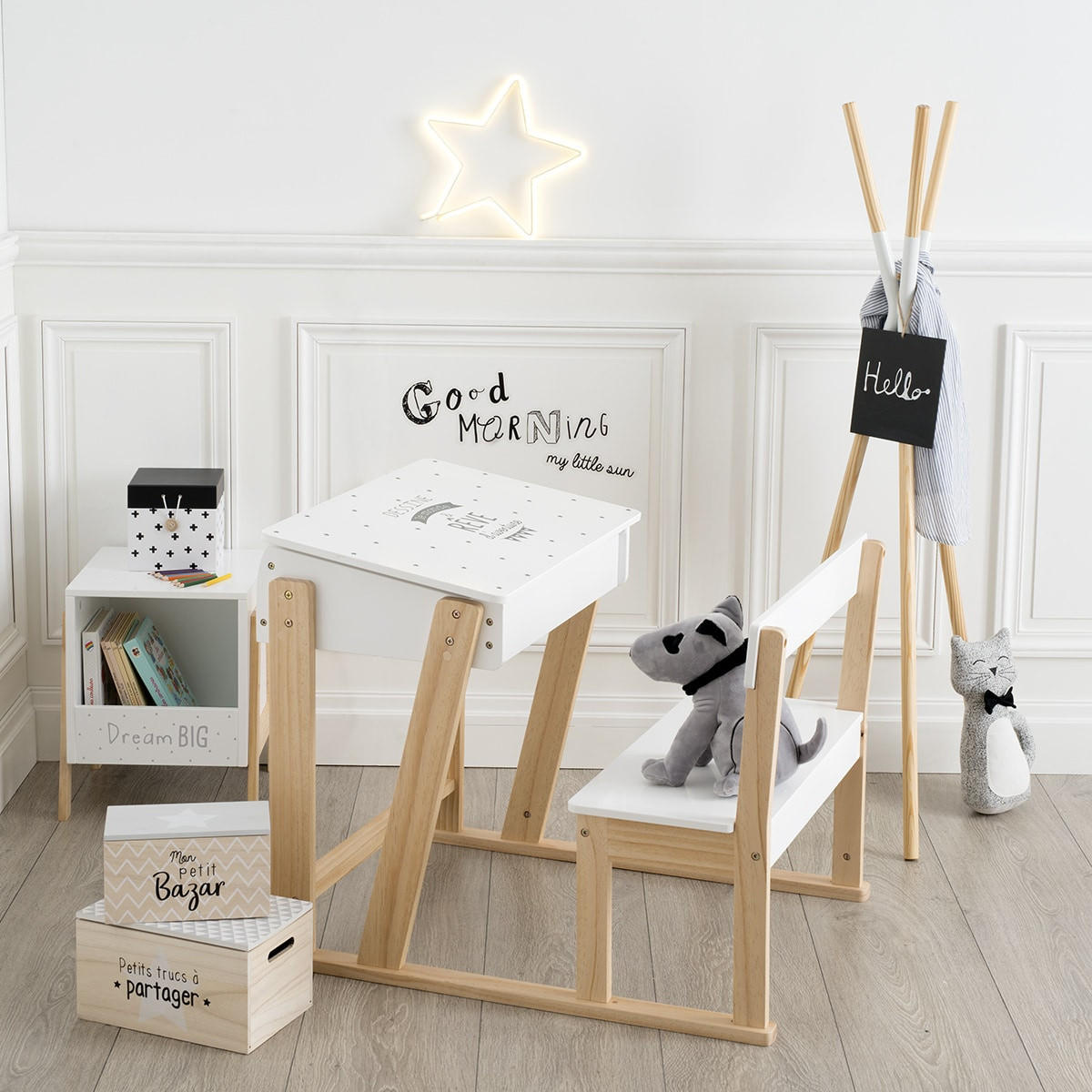 KINDERTISCH mit Hochstuhl 79/58/64 cm - Weiß, Holzwerkstoff (58/64/79cm) - Atmosphera for kids