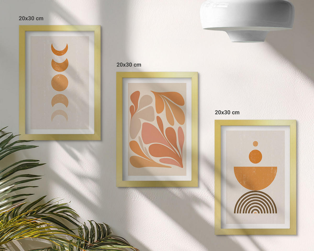 BILDER SET 3er Set - 20x30 cm Goldrahmen - Abstrakte orange Formen - Goldfarben, Kunststoff (20/30cm) - TULUP