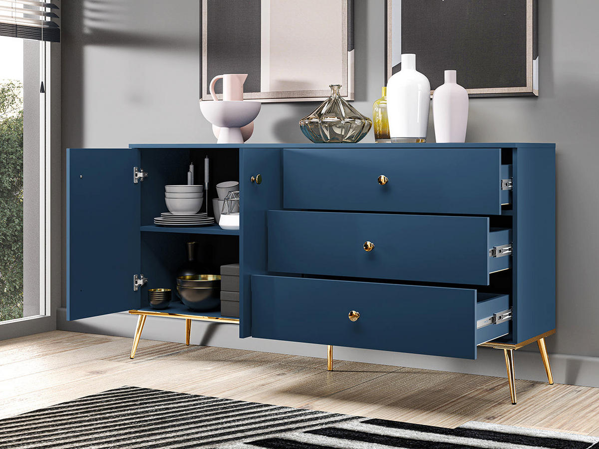 KOMMODE – 160 cm – Marine – Blau - Blau, Holzwerkstoff (160/85/40cm) - hi-markt
