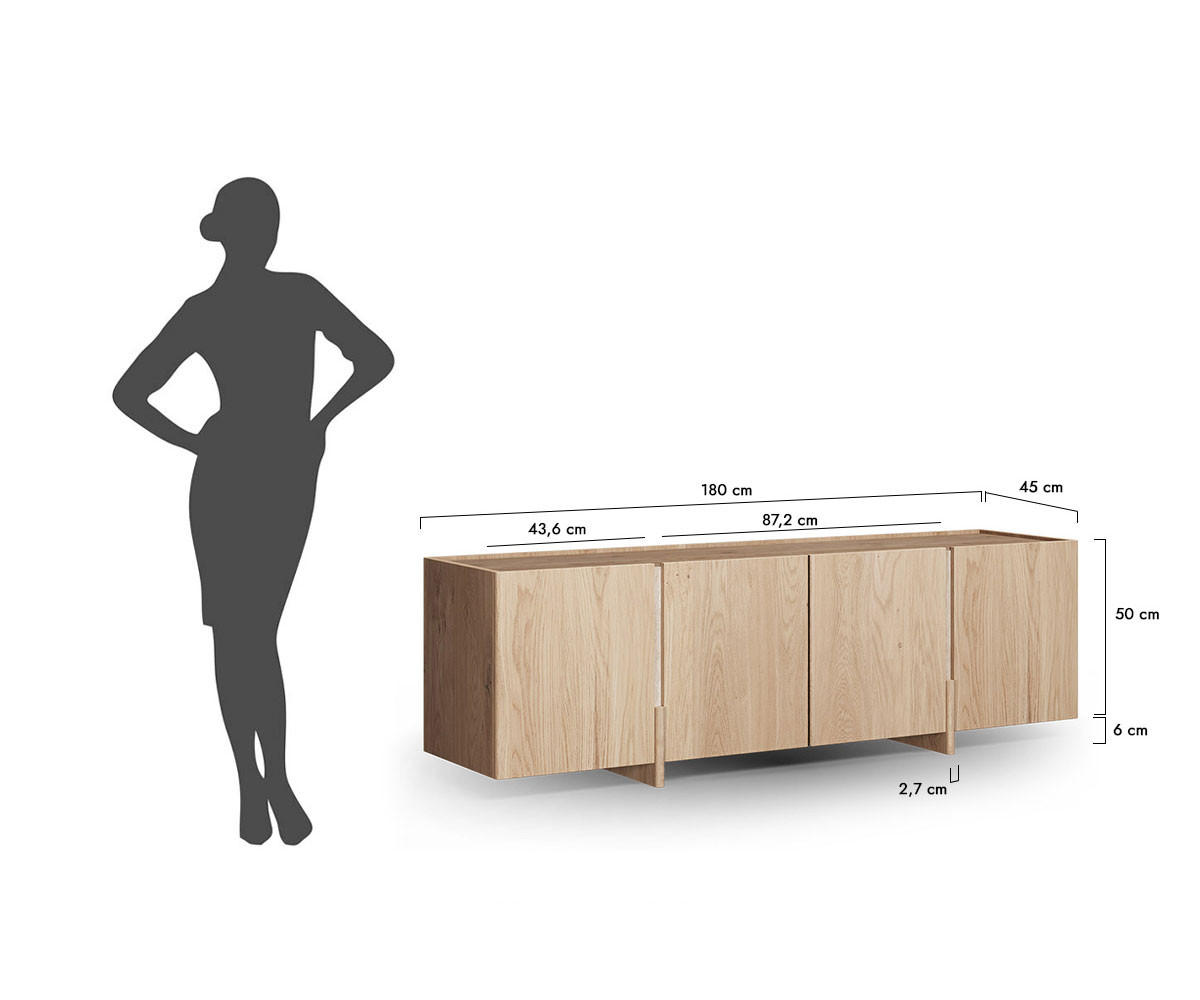 LOWBOARD Travertino Wildeiche gebleicht / Travertin Naturstein 180 / 46 / 56cm - Wildeiche, Holz (180/56/46cm) - Feldmann-Wohnen