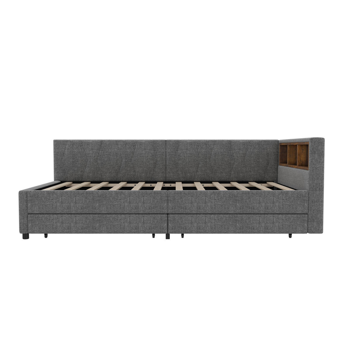 POLSTERBETT 90/200 cm Grau aus Leinen mit LED-Beleuchtung und Stauraum - Grau, Textil (90/200cm) - OKMYHOME