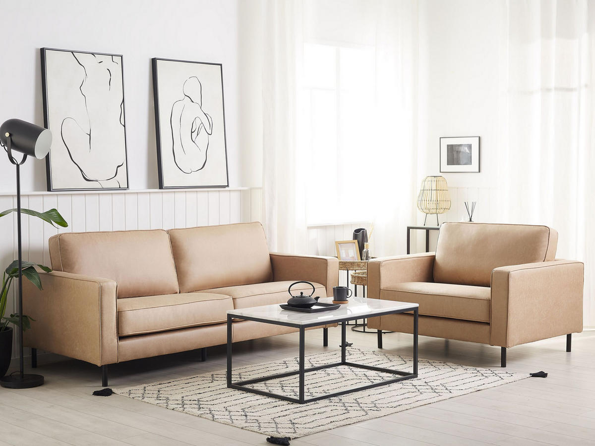 SOFA-SET 4-sitzer Lederoptik Beige Savalen - Beige, Kunststoff/Textil (204/87/91cm) - Beliani