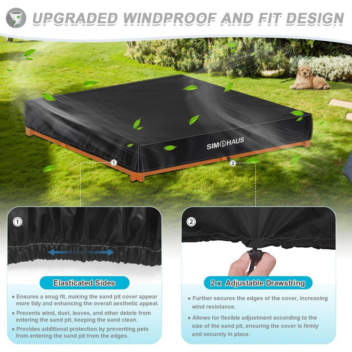 SANDKASTEN Abdeckung 180 x 180 x 20 cm Wasserdicht - Schwarz, Kunststoff (180/20/180cm)