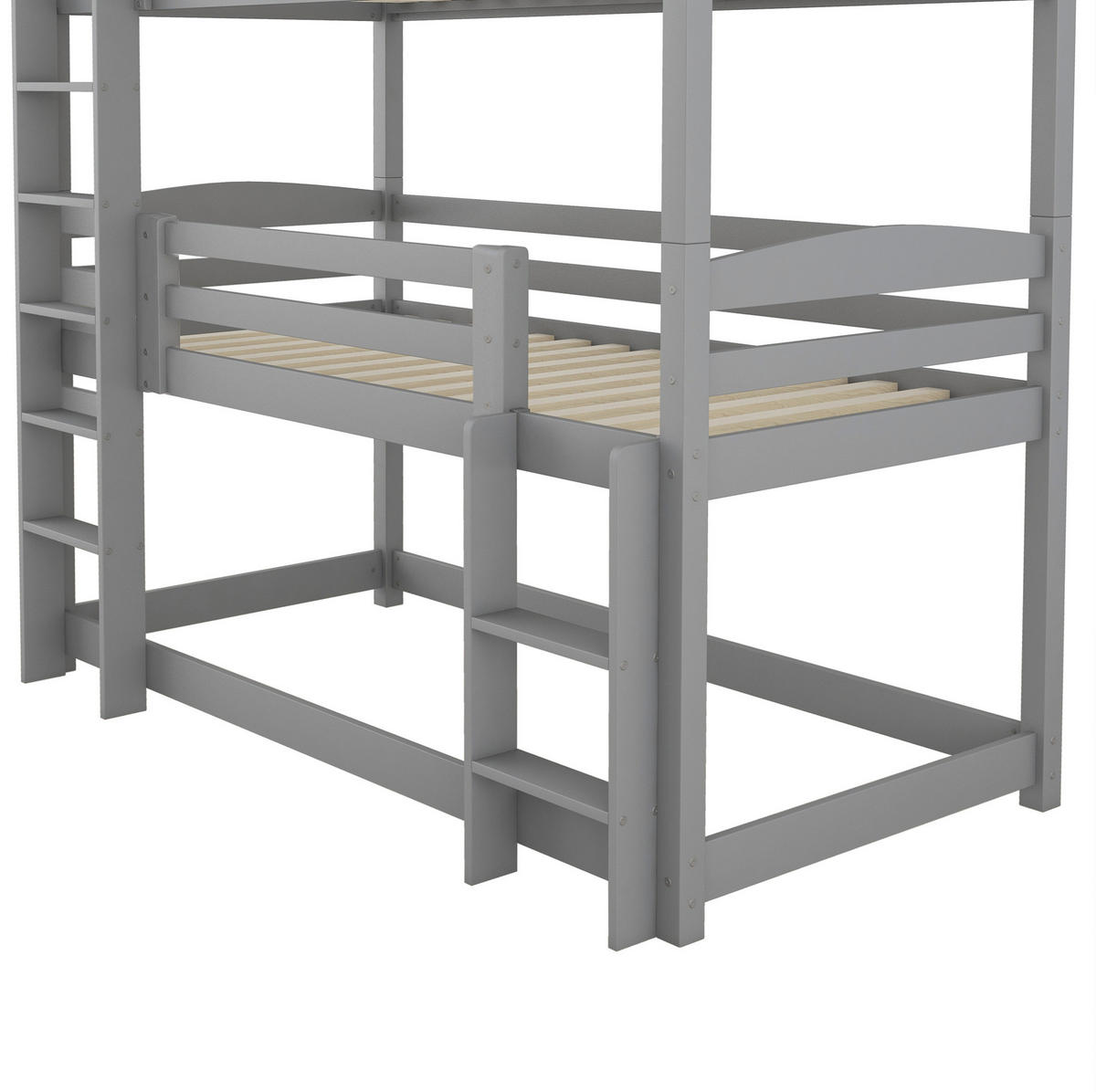 ETAGENBETT 90/200 cm grau aus Kiefernholz mit 3 Betten - Grau, Holz (90/200cm) - OKWISH