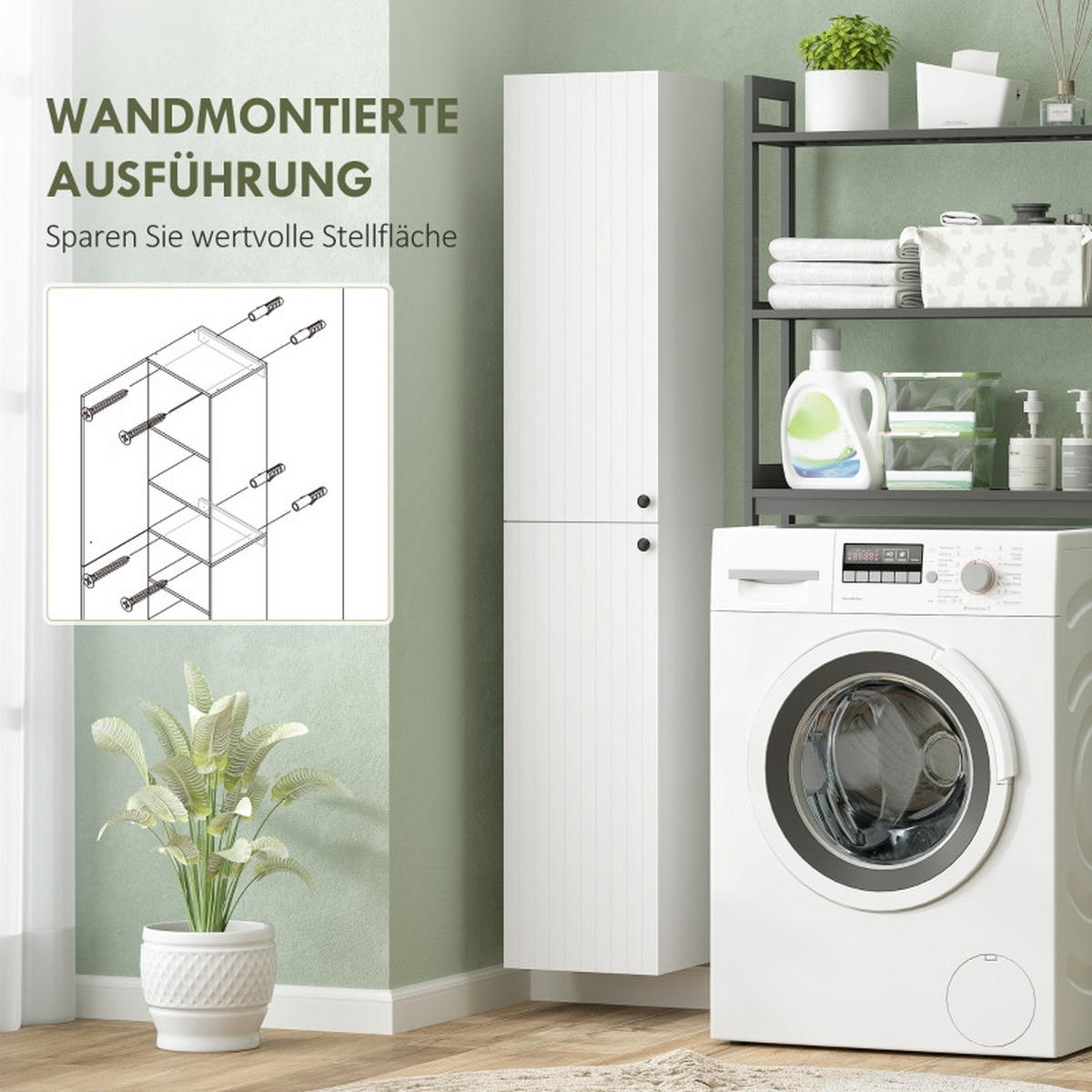 BADEZIMMERSCHRANK wandmontiert – Hochschrank mit 6 Regalen, MDF, lackierte Oberfläche, Weiß - Weiß, Holz (30/161/30cm) - Ej. Life