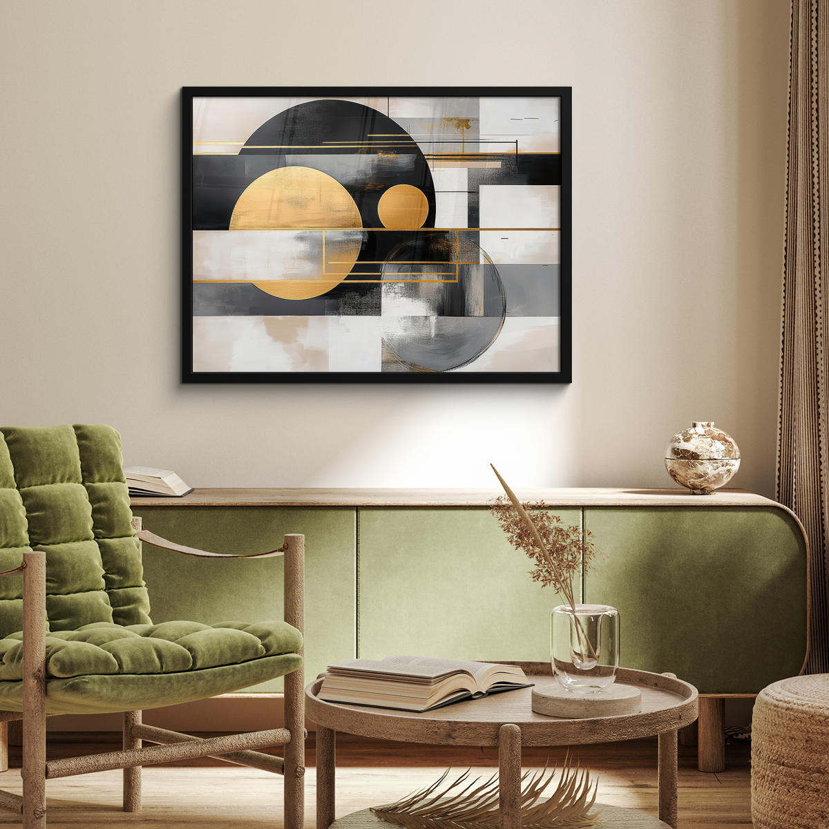 ZARÁMOVANÝ PLAGÁT Abstraktné - Zlato - Striebro - Tvary - Estetické - Moderné 80x60 cm - zlatá, papier (80/60cm) - MuchoWow