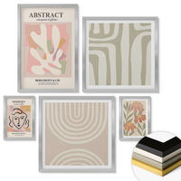 WANDBILDER 5er Set - 50x50 cm & 20x30 cm & 40x60 cm Silberner Rahmen - Abstrakte Pflanzenformen - Silberfarben, Kunststoff (40/60cm) - ArtPrintCave