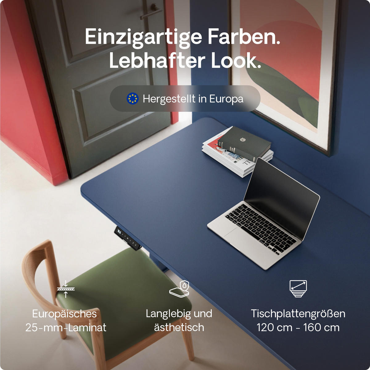 SCHREIBTISCH Elektrisch Höhenverstellbarer HomeOne 120x60cm Blau/Blau mit Memory-Funktion, Anti-Kollisions Technologie - Blau, Holzwerkstoff (60/120/72cm) - Desktronic