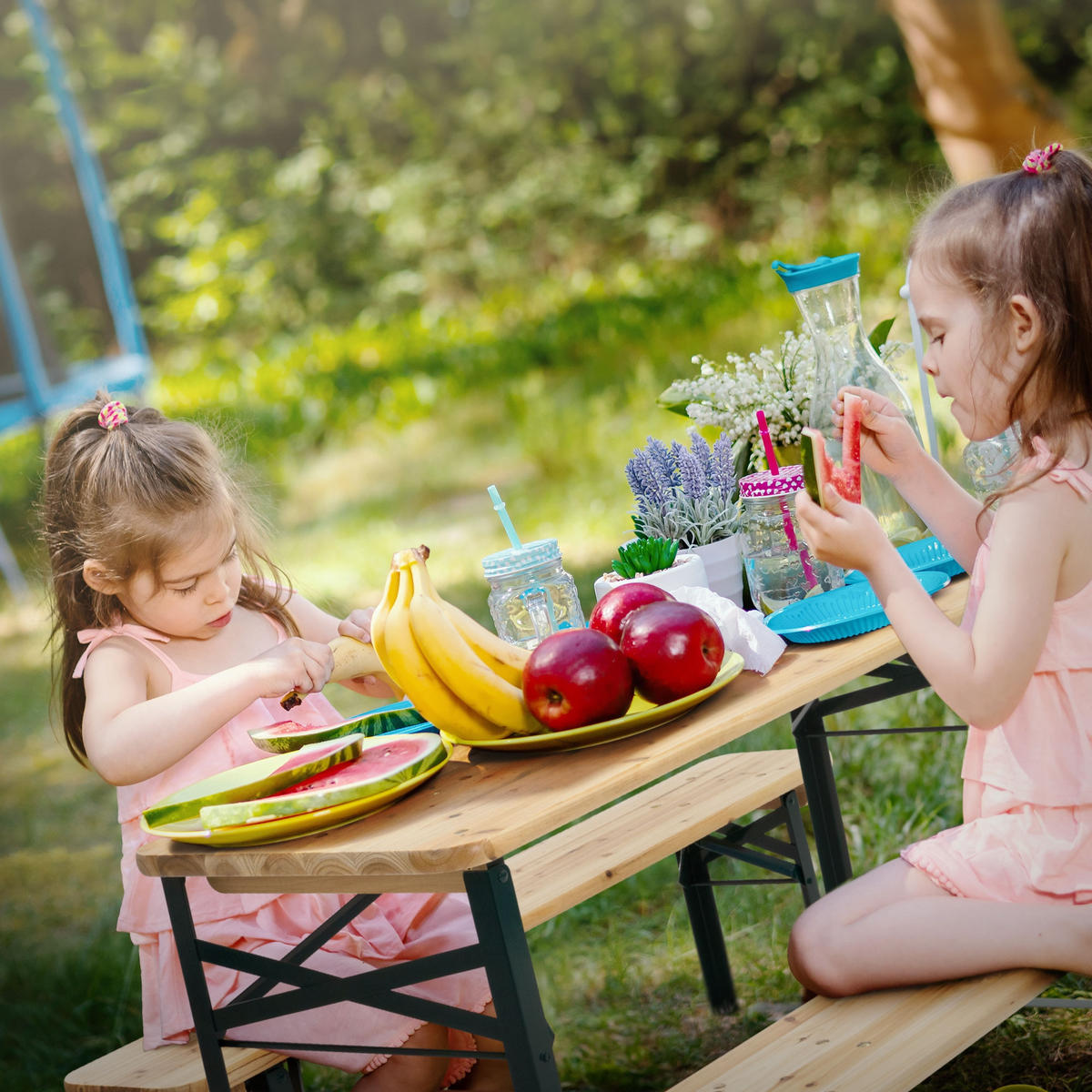 KINDERSITZGARNITUR OUTDOOR mit Stahlgestell Tannenholz Braun - Braun, Metall - ML-DESIGN