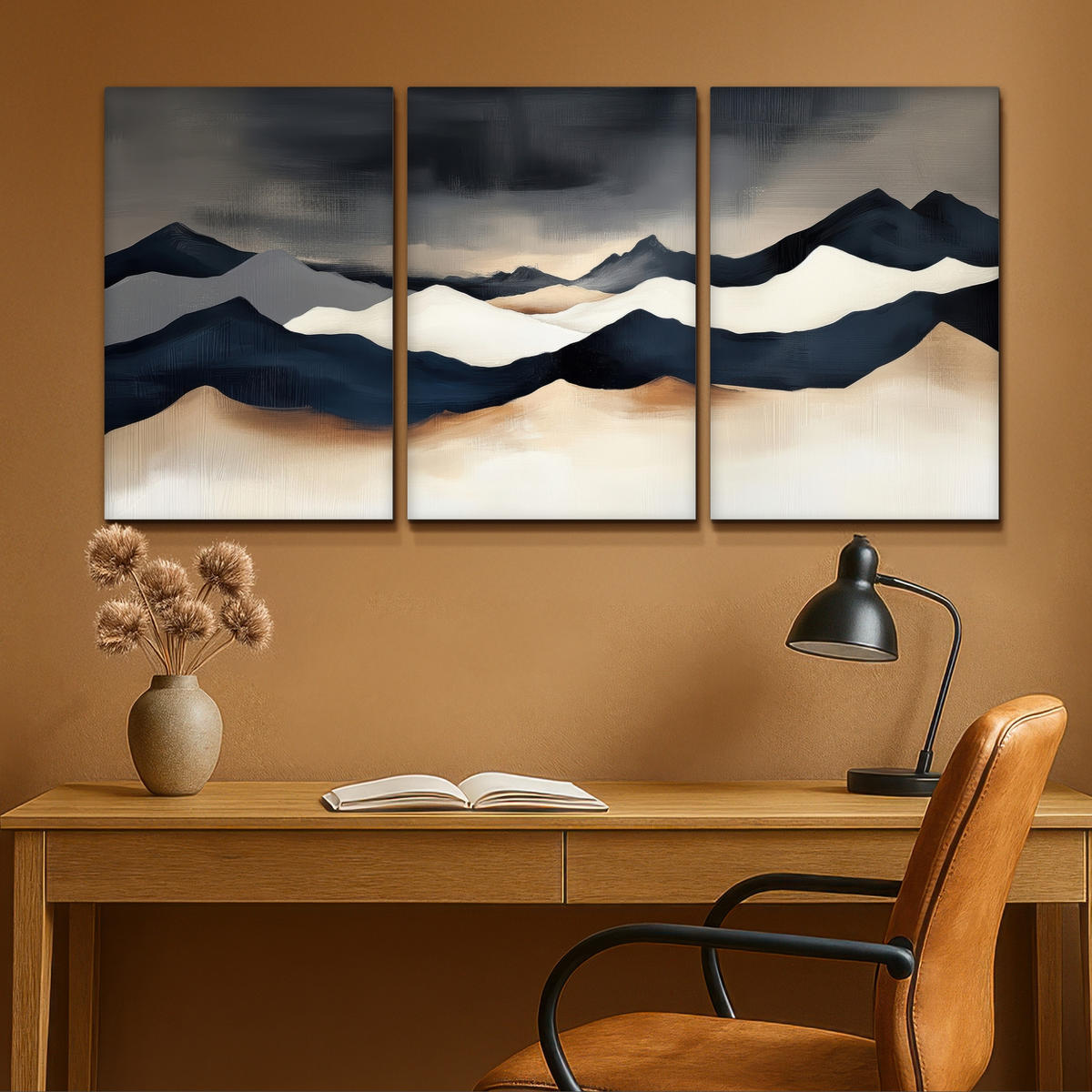 LEINWANDBILD 3er Set Landschaft - Abstrakt - Modern 120x60 cm - Dunkelblau, Textil (120/60cm) - MuchoWow