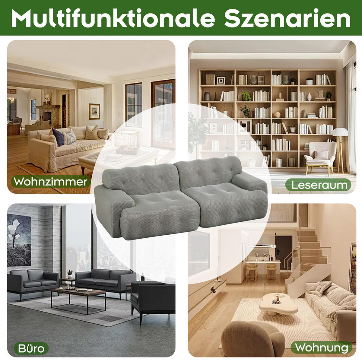 2-SITZER-SOFA Geschwungen 224cm Grau - Grau, Textil (104/66/224cm) - Raelunyi