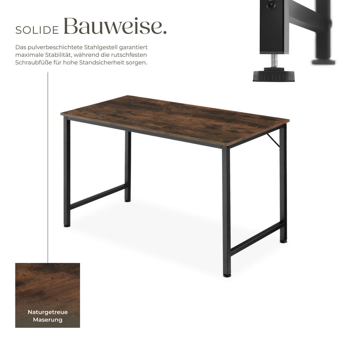 SCHREIBTISCH Jenkins, Höhe 75, 5 cm, Industrial Holz dunkel, rustikal - Rostfarben, Holzwerkstoff (60/140/75.5cm) - tectake
