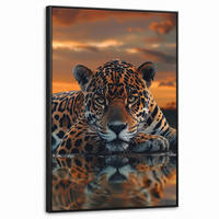 LEINWAND Bilder mit Rahmen - Natur - Leopard - Tier - Sonnenuntergang - Modern - 60x90 - Orange, Textil (60/90cm) - MuchoWow