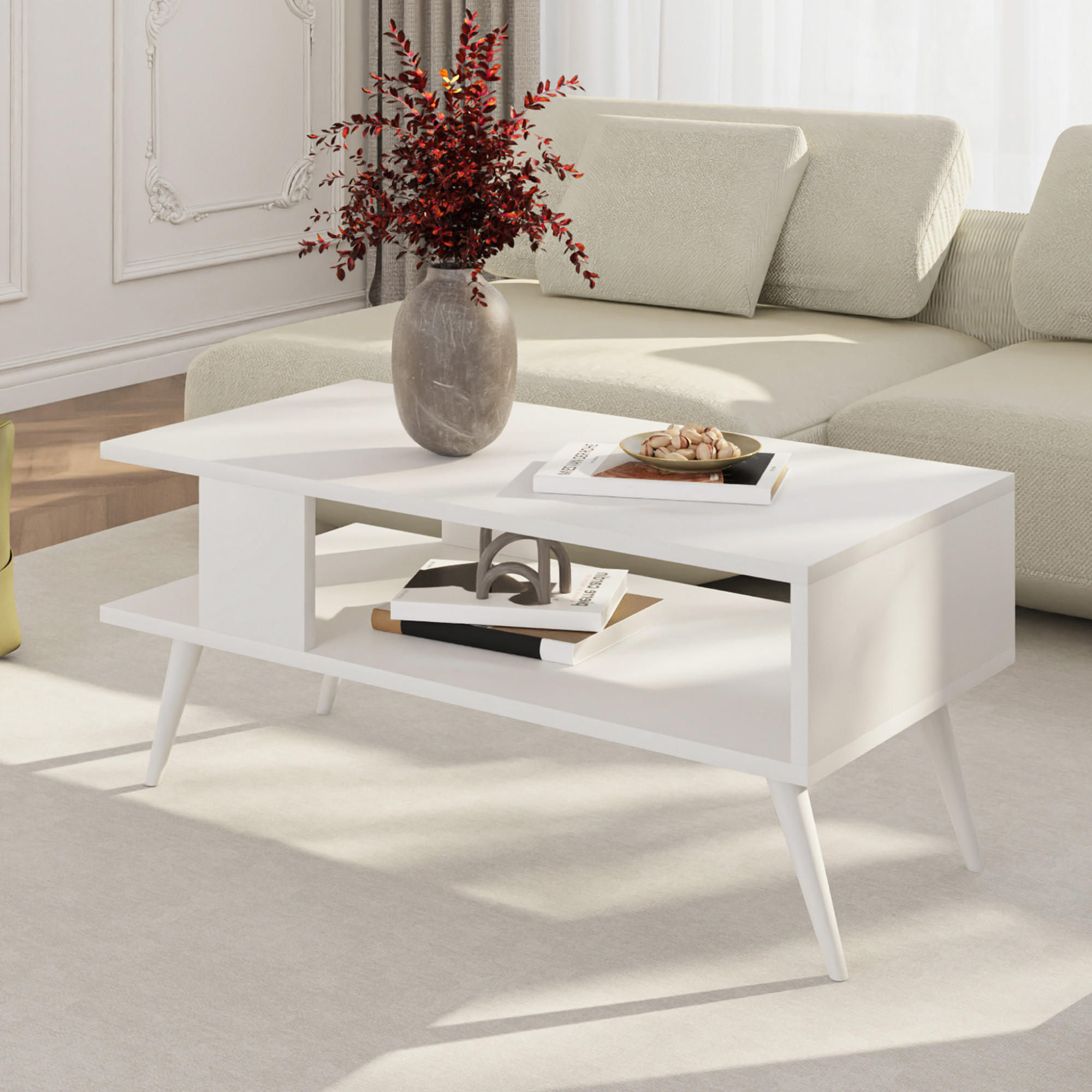 COUCHTISCH Lycksele 90/45/40 - Weiß, Holzwerkstoff/Kunststoff (45/90/40cm) - [en.casa]