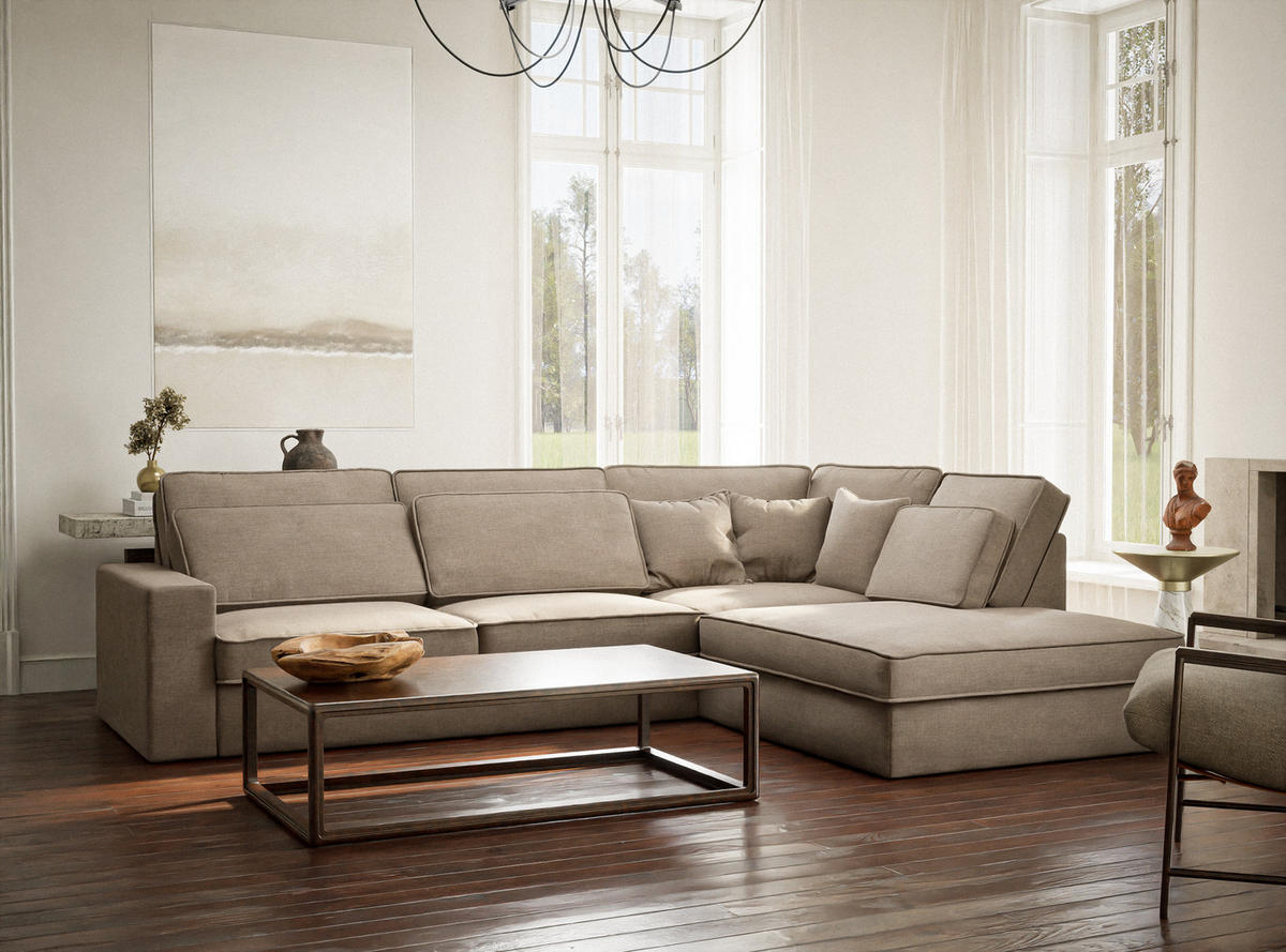 ECKSOFA Kirou Grau braun Chenille-Stoff - Rechts Seite - Graubraun/Schwarz, Holz/Holzwerkstoff (311/225cm) - Maison de Reve