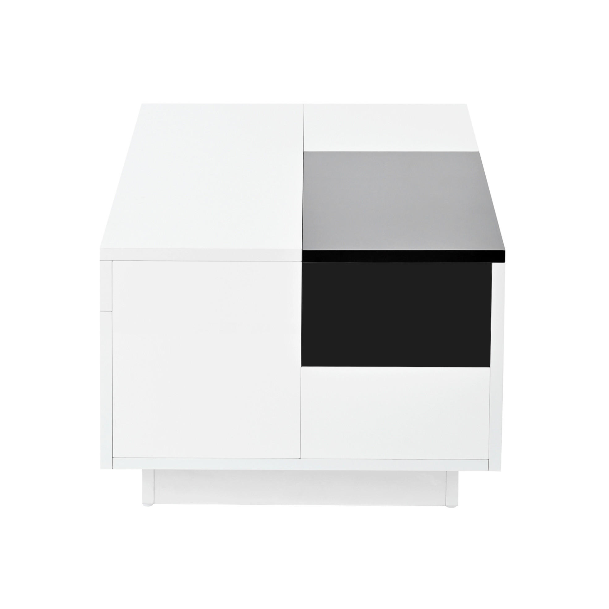 Redom KONFERENČNÍ stolek 80/50/35,5 cm s LED osvětlením, výsuvnou deskou a úložným prostorem, Černá, Bílá