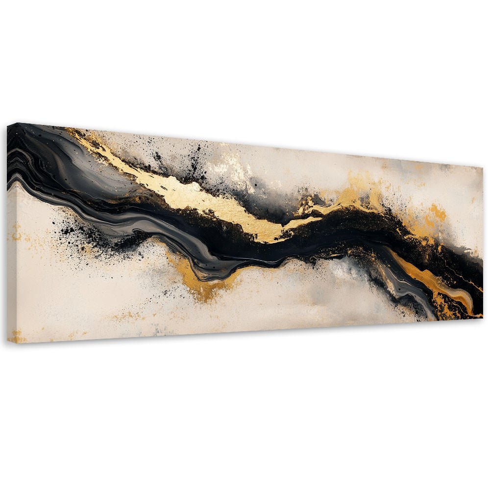 LEINWANDBILD Abstrakter Beige Schwarz Gold Glamour - Beige, Textil (90/30cm) - Feeby