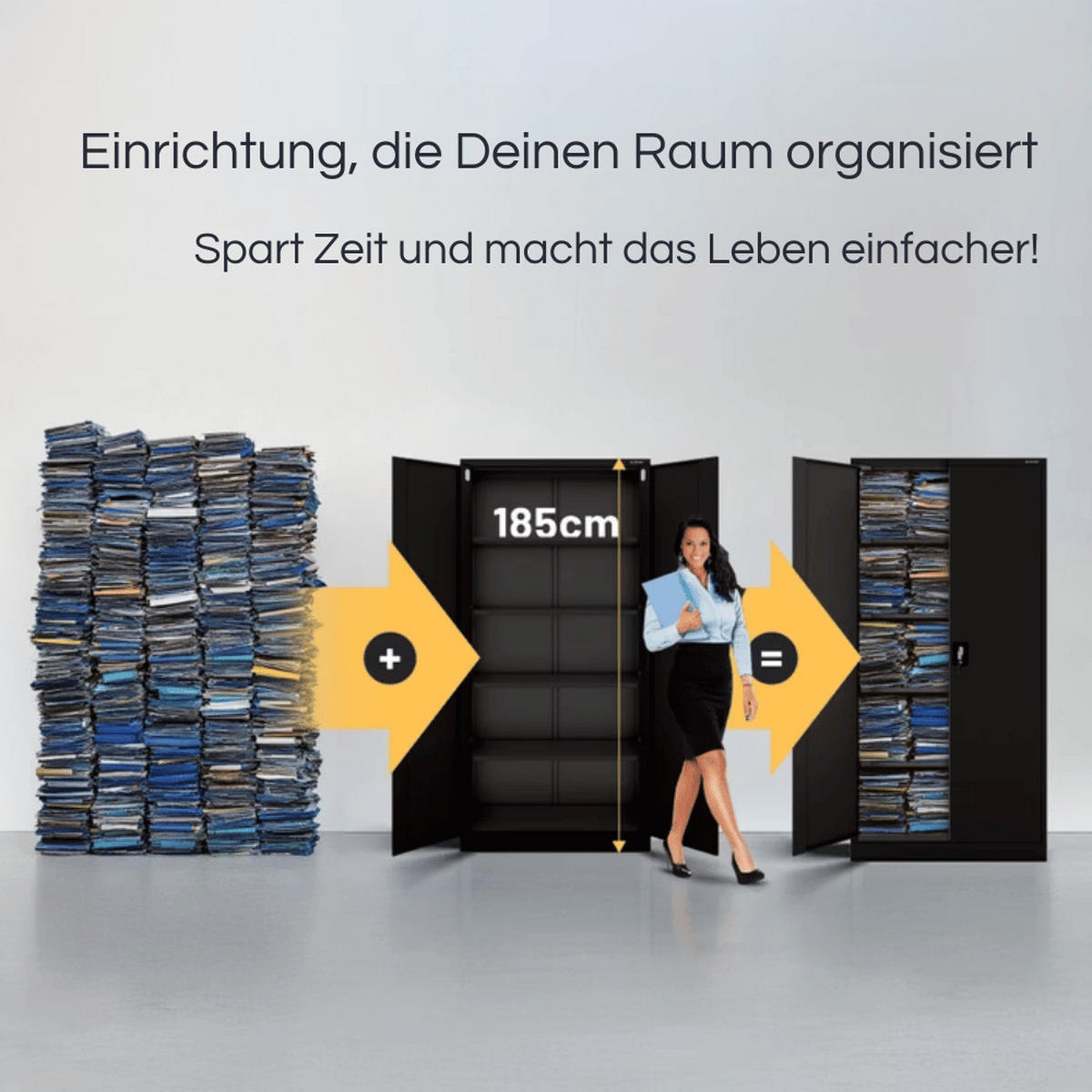 AKTENSCHRANK abschließbar KADO mit Flügeltüren 185x90x40cm Schwarz - Schwarz, Metall (90/185/40cm) - DELUKE