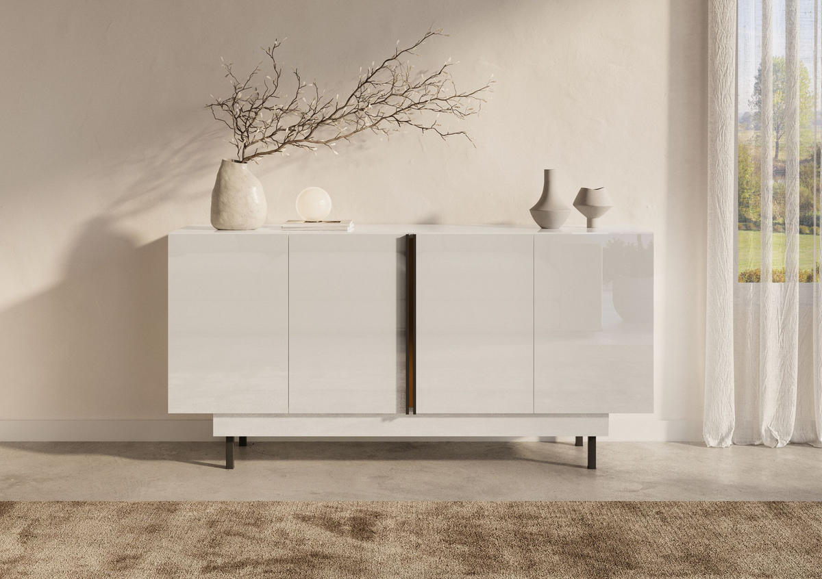 SIDEBOARD Artemisa Weiß, goldener Akzent, Hochglanz - Schwarz Hochglanz/Weiß, Holzwerkstoff/Metall (163/81/42cm) - Dancan