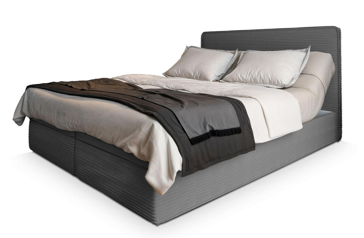 BOXBETT ASTOR 160x200 cm mit Matratze und Topper - Grau - Grau, Holz (160/200cm) - MASSENO