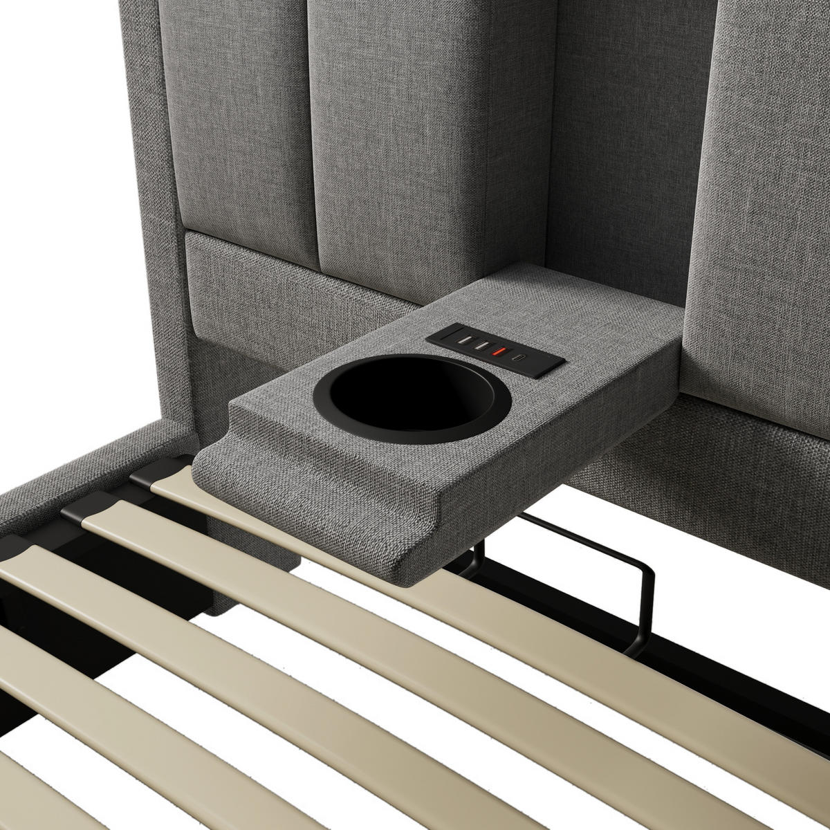 STAURAUMBETT 90/200 cm DE-00536, in Beige, verstecktem Becherhalter und hydraulischem Stauraum - Grau, Metall (90/200cm) - ComfortXL