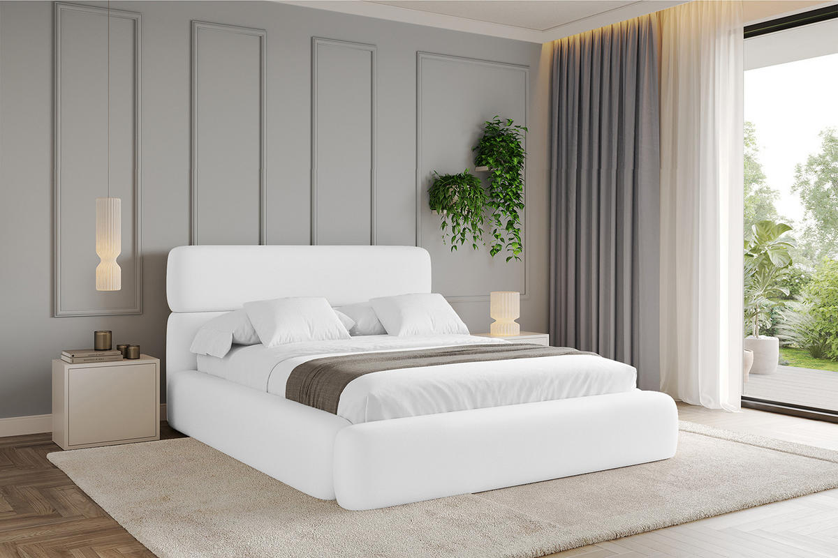 POLSTERBETT mit Bettkasten und Lattenrost, Boxbett ohne Matratze - ENORA 180x200 Weiß Kunstleder - Weiß Hochglanz, Holzwerkstoff/Textil (180/200cm) - ALTDECOR