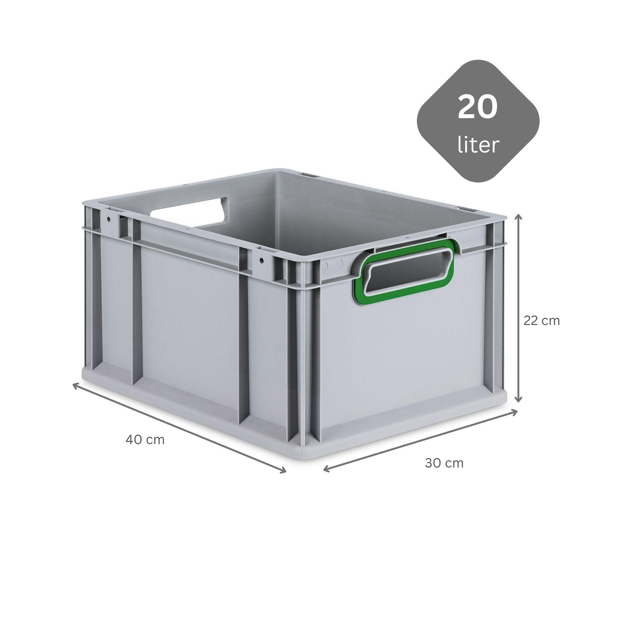 EUROBOX 8x Nextgen Color 22x30x40cm 20 Liter Griffe Grün Offen - Grün, Kunststoff (30/22/40cm) - PROREGAL
