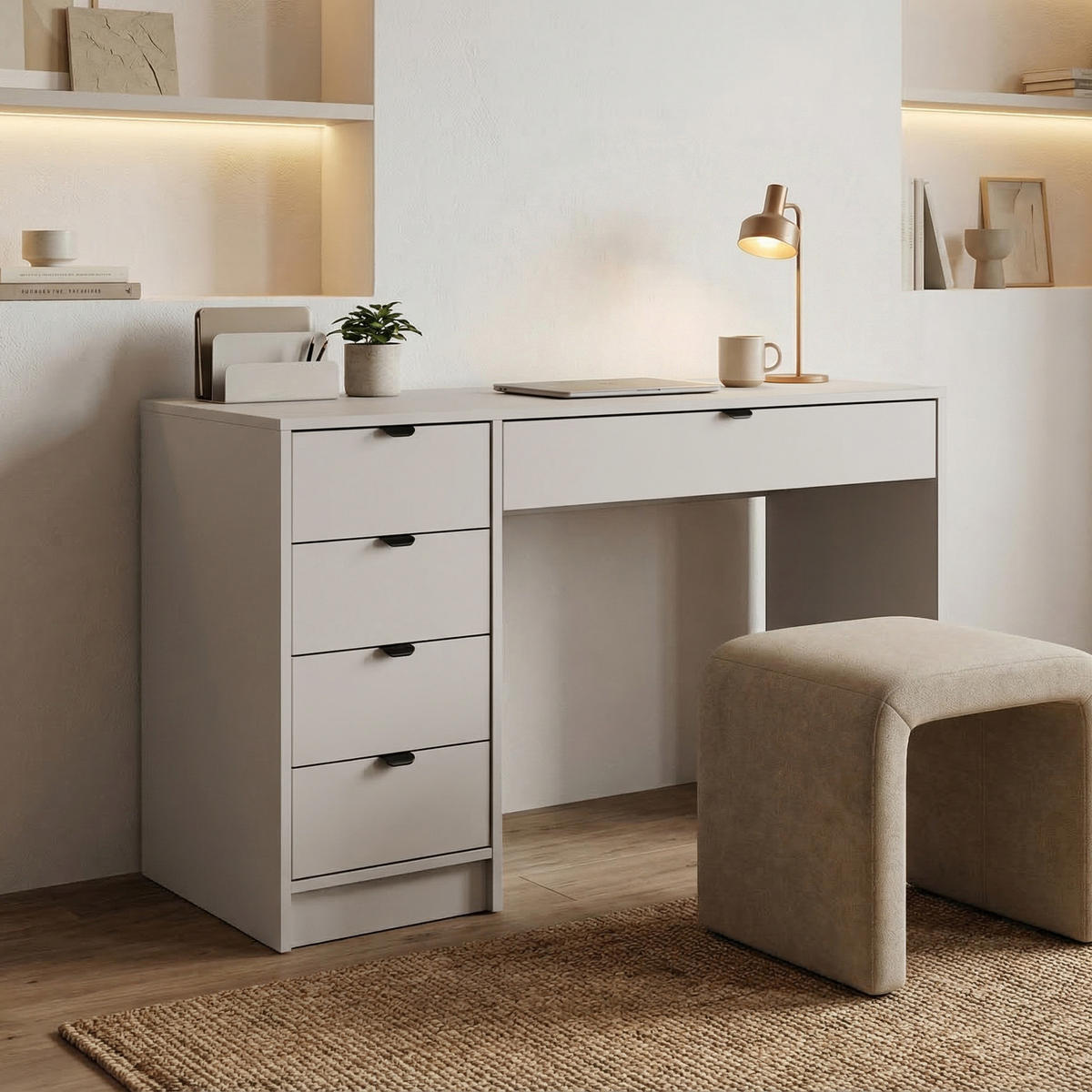 SCHREIBTISCH Malta mit 5 Schubladen, mit Griffen, Kaschmir - Kaschmir/Schwarz, Holzwerkstoff/Metall (57/120/75.5cm) - Beautysofa