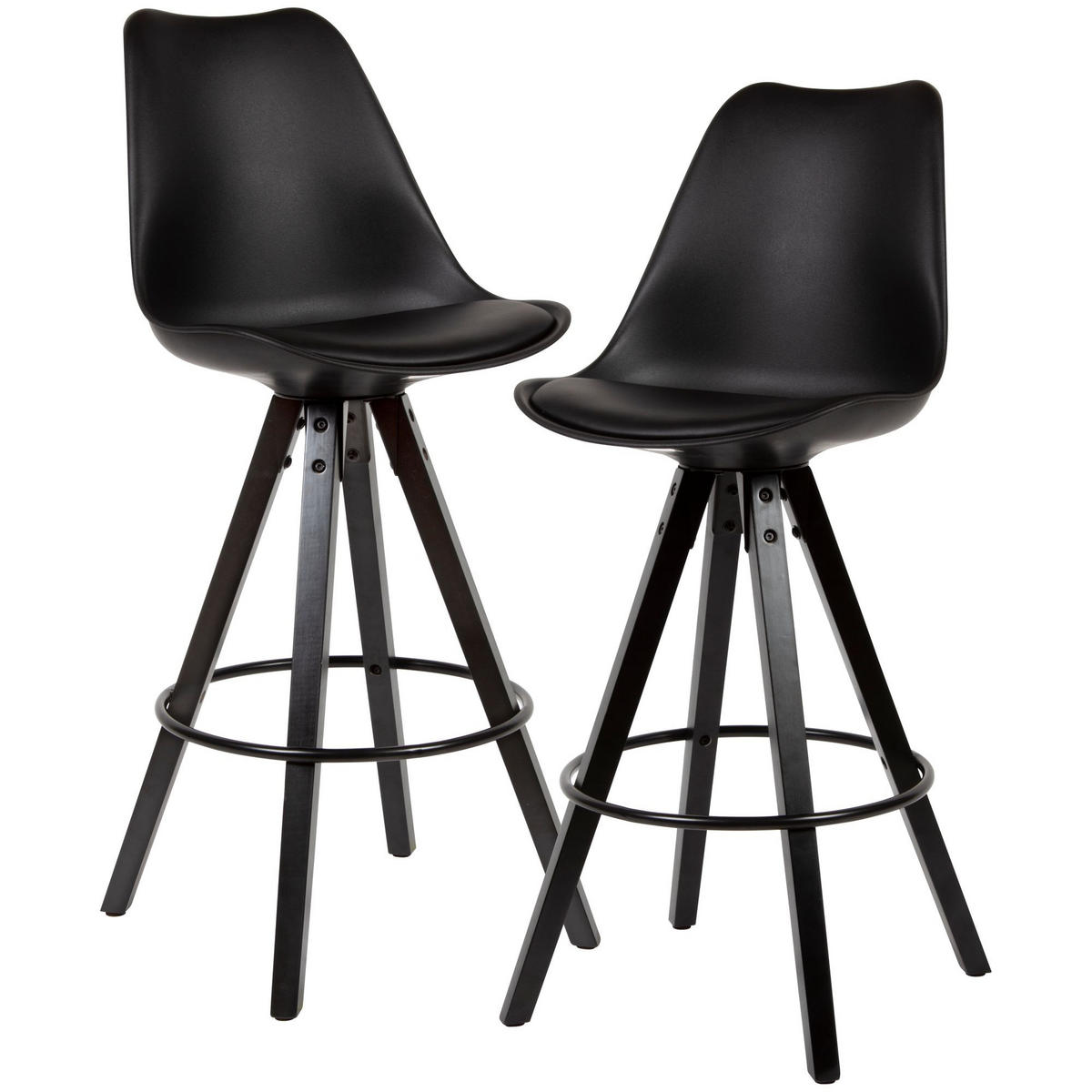 BARHOCKER – Skandinavisch, Kunstleder, Rückenlehne, X-Beine mit Metallring - Schwarz, Holz/Kunststoff (49/113/53cm) - KADIMA DESIGN