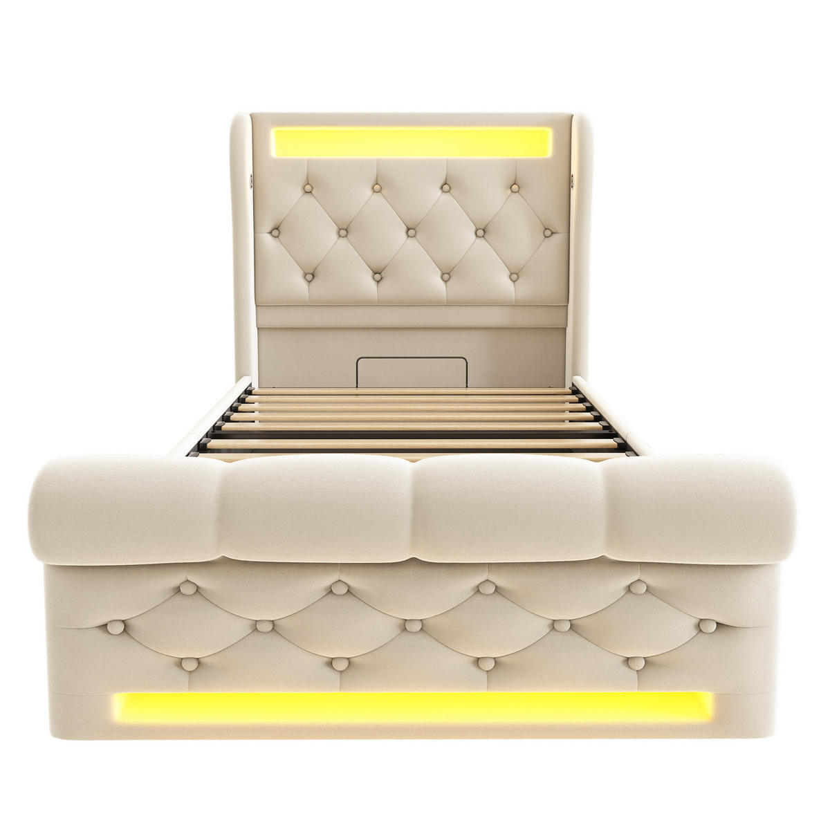 POLSTERBETT mit LED und Stauraum 90x200 cm Samt Beige - Beige, Metall (90/200cm) - Meubliv