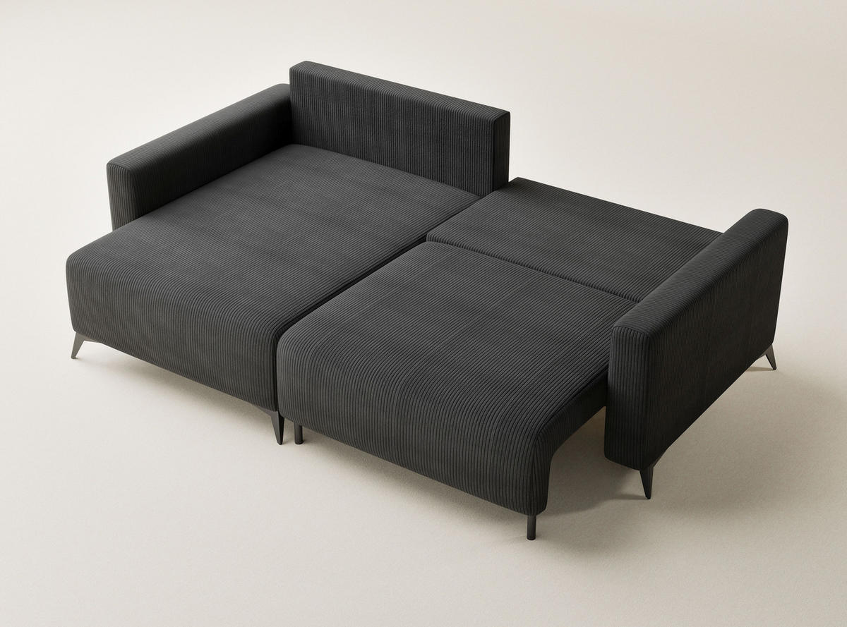 ECKSOFA MIT SCHLAFFUNKTION Leon Anthrazit Samtstoff - Anthrazit/Schwarz, Holz/Holzwerkstoff (148/239cm) - Maison de Reve