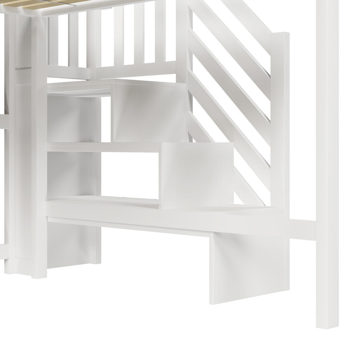 HOCHBETT 140/200 cm mit LED-Beleuchtung, Stauraumtreppe und offenem Staufach, Weiß - Weiß, Holz (140/200cm) - Redom