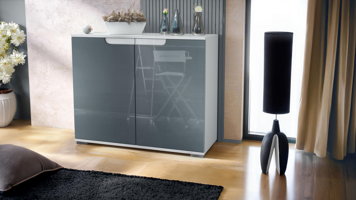 KOMMODE Sylt Grau Hochglanz - Grau, Holzwerkstoff (92.5/75.5/35cm) - Vladon